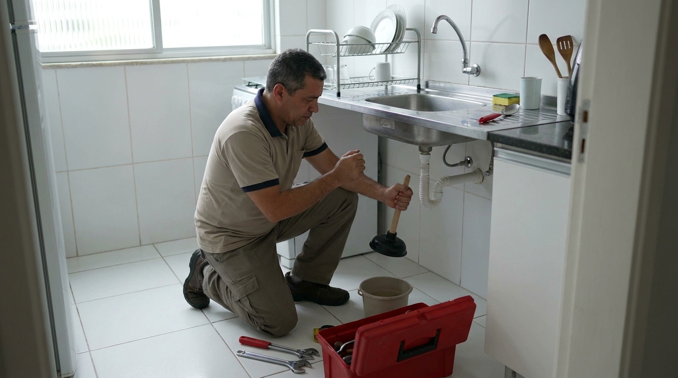 Desentupimento de pia residencial em Serra‑ES